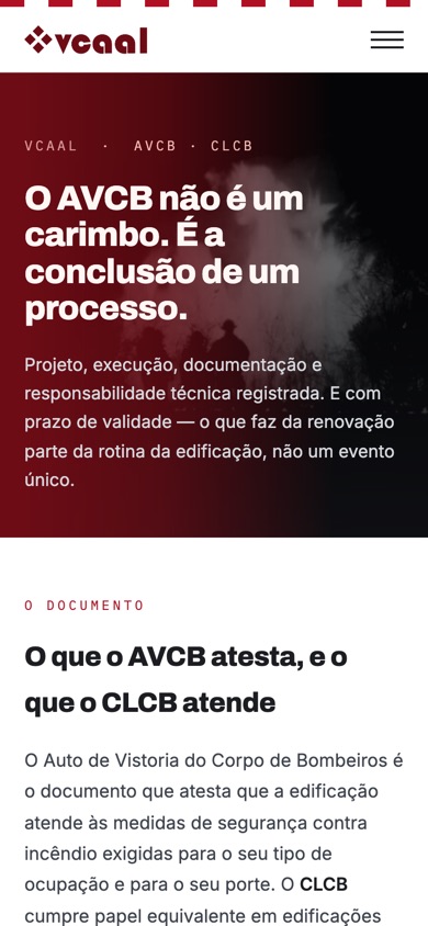Página AVCB e CLCB no celular