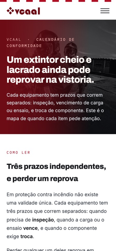 Página Calendário de conformidade no celular