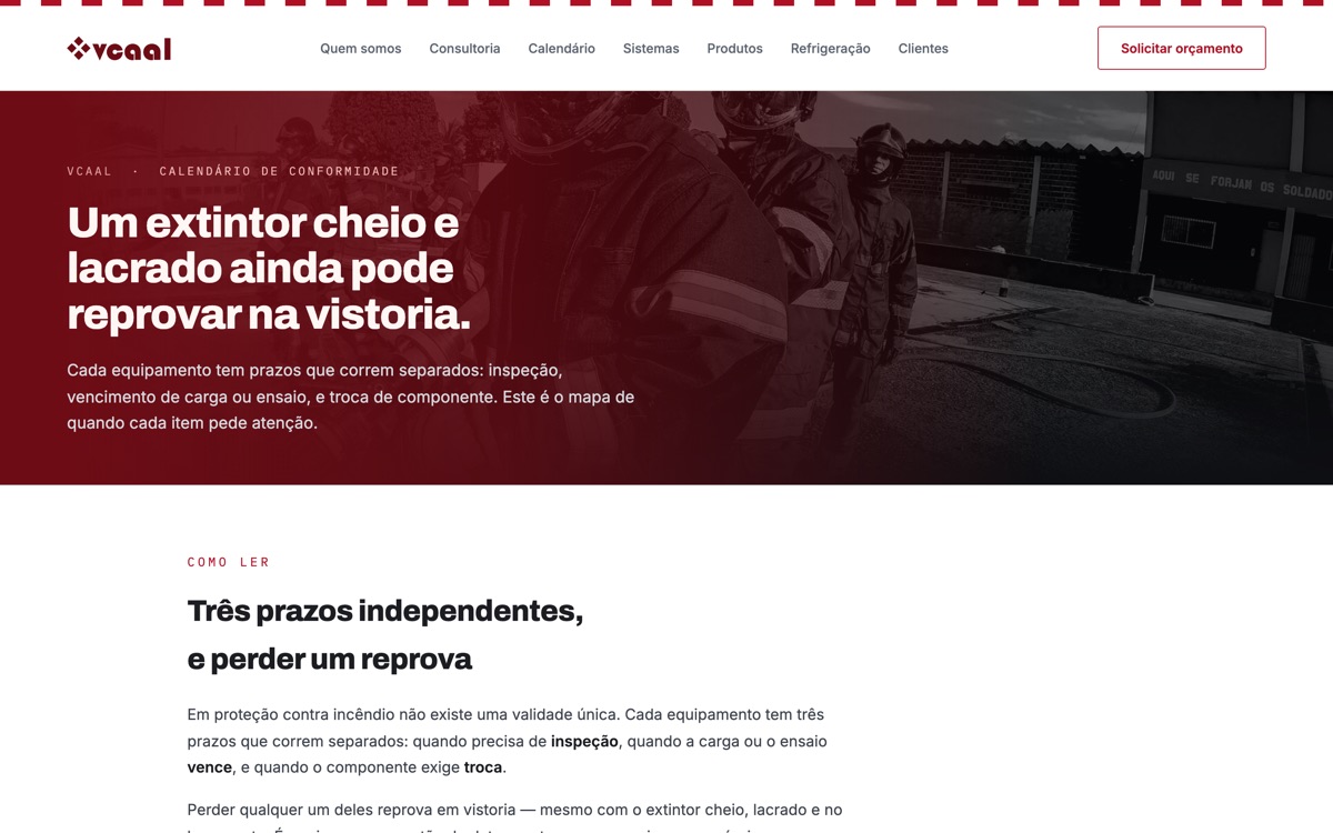 Abertura da página Calendário de conformidade no computador