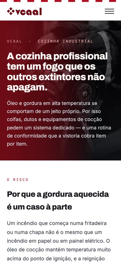 Página Cozinha industrial e Classe K no celular