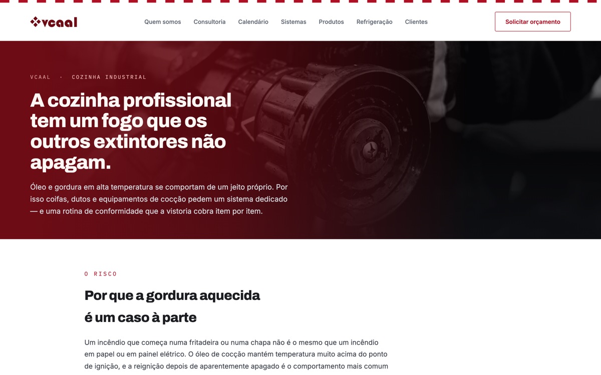 Abertura da página Cozinha industrial e Classe K no computador