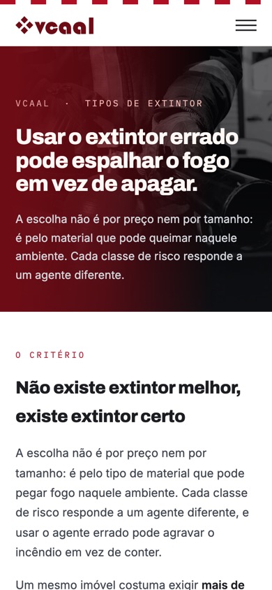 Página Tipos de extintor no celular